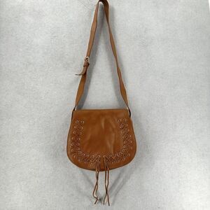 Violetta Royal‎ Tan Genuine Leather Flap Saddle Crossbody Bag Messenger